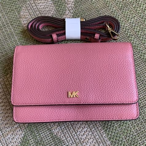 Michael Kors Mott Leather Crossbody Bag Sunset Peach Pink 